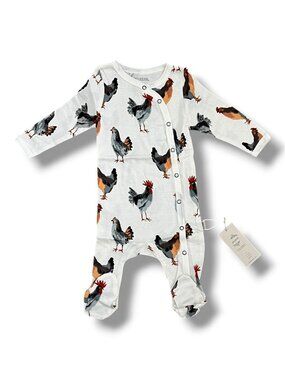 NWT! Milkbarn GOTS Organic Cotton Chicken Print Snap Footed Romper Size 0-3M